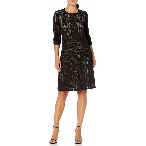 New! BCBGMAXAZRIA Waving Vines Long Sleeve Lace Shift Dress Size XS Black - Picture 7 of 10